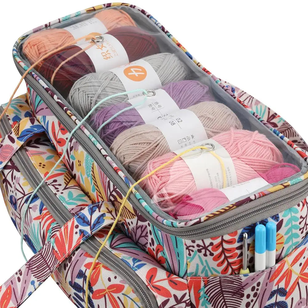 2025 Yarn Storage Bag with Maple Leaves Knitting Tote Bag Orange Square Bag for Thread Wool Yarn Crochet Hooks Knitting Needles