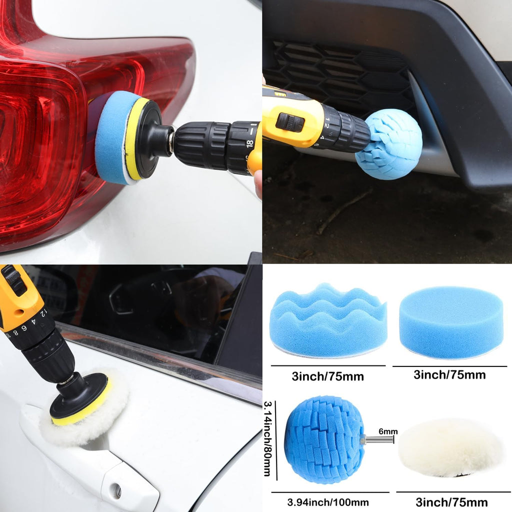 58PS Car Detailing Kit with 3Inch Sanding Disc,Car Detailing Brushes,Car Drill Polishing Kit,Wool Sponge Drill Buffing Pad,Car Drill Buffer Wax Attachment,Car Cleaning Kit for Interior,Exterior,Wheels