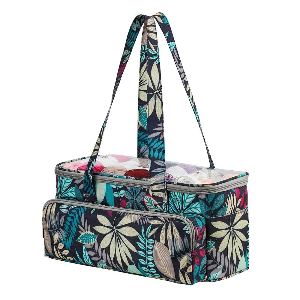 2025 Yarn Storage Bag with Maple Leaves Knitting Tote Bag Orange Square Bag for Thread Wool Yarn Crochet Hooks Knitting Needles