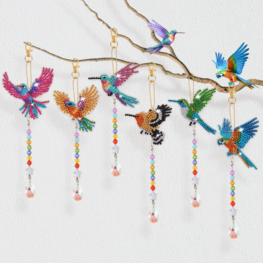 6 Pcs Diamond Painting Wind Chimes Rhinestone Hummingbird Diamond Art Suncatcher