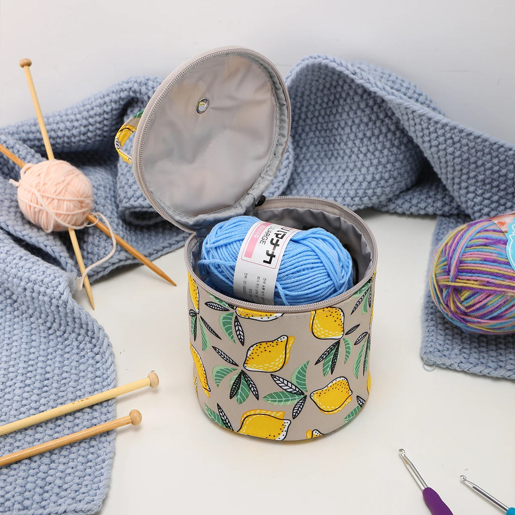 Empty Small Yarn Storage Bag Lemon Yellow Knitted Wool Bags Portable Travel Organize Storage for Crochet Hook and Sewing Tools