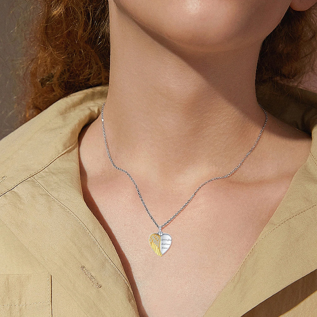 Heart Angel Wing Urn Necklace for Ashes 925 Sterling Silver Heart Memorial Keepsake Cremation Pendant Necklace Cremation Jewelry Gifts for Women