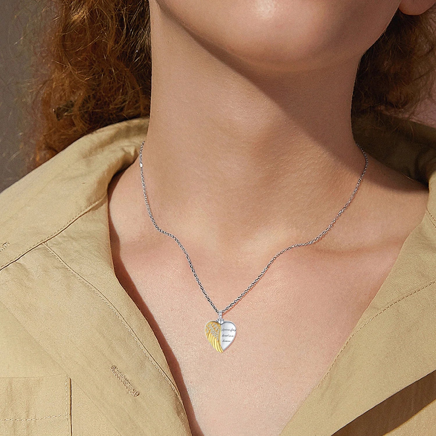 Heart Angel Wing Urn Necklace for Ashes 925 Sterling Silver Heart Memorial Keepsake Cremation Pendant Necklace Cremation Jewelry Gifts for Women