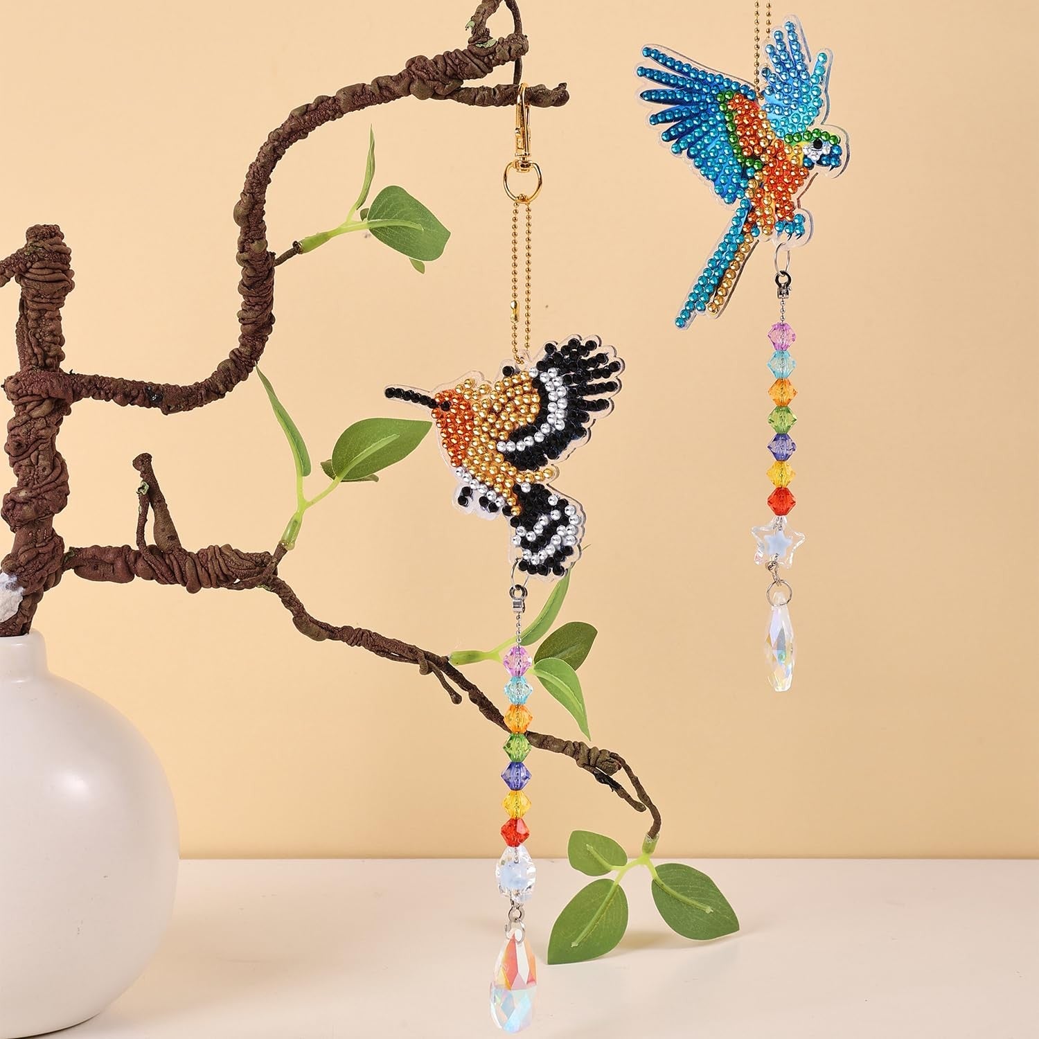 6 Pcs Diamond Painting Wind Chimes Rhinestone Hummingbird Diamond Art Suncatcher