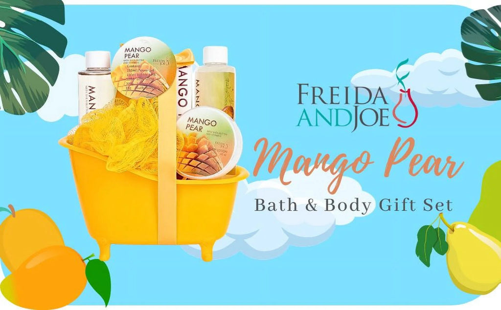 Freida & Joe Tropical Tangy Mango Pears Spa Bath Gift Set - Gift for Her Luxury Gift Baskets Valentines Gift