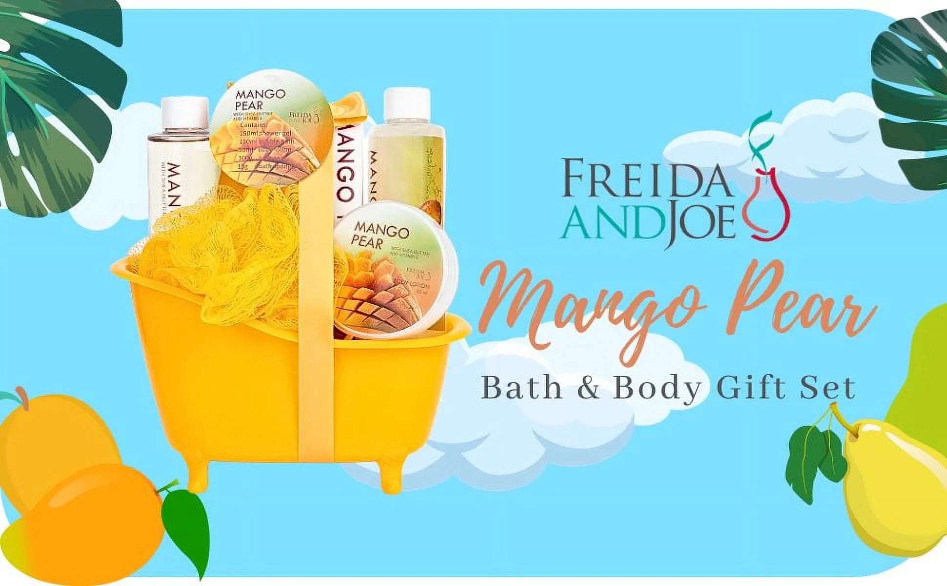 Freida & Joe Tropical Tangy Mango Pears Spa Bath Gift Set - Gift for Her Luxury Gift Baskets Valentines Gift