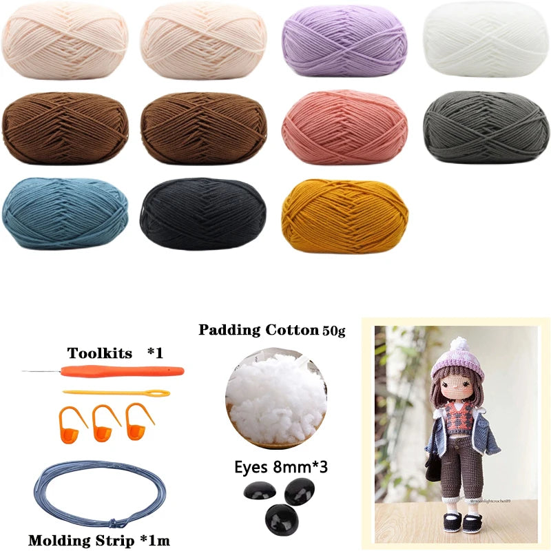 Handmade Crochet Girls Crochet Amigurumi Dolls Hook Material Set Knitting Yarn for Home Accessories Pattern Craft Toy Ornaments